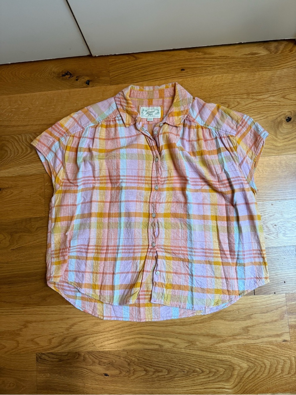 American Eagle Pastel Plaid Button-Up Shirt